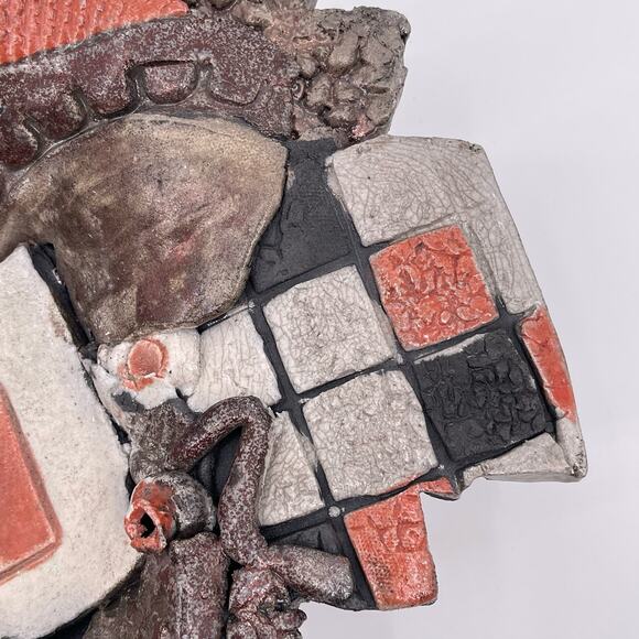 Unique Decorative Bowl Handmade Mixed Media Art Dish Tray Multicolor Orange Gray - Picture 5 of 16